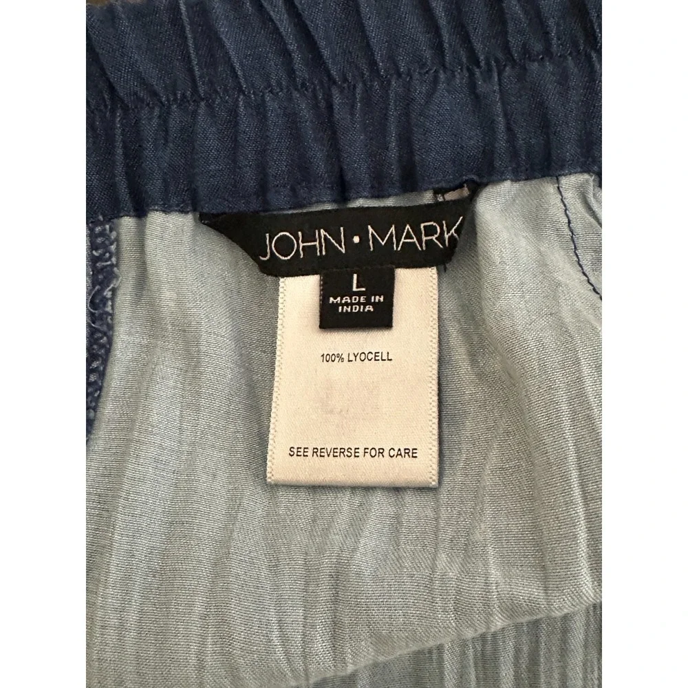 John Mark Boho Maxi Skirt Elastic Waist Blue Patchwork Prairie Festival Large